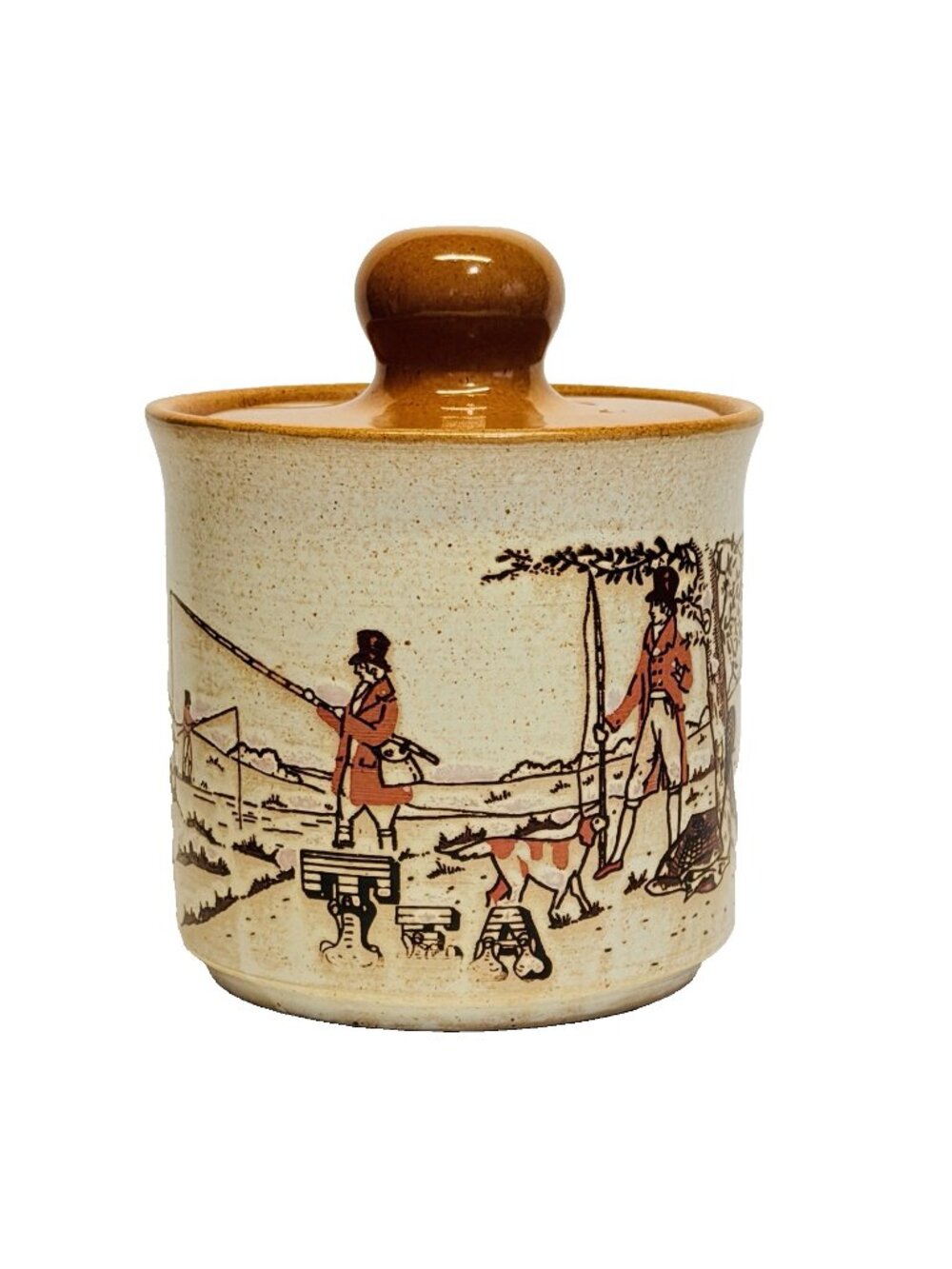 Ashdale Pottery England Tea Caddy Canister Storage Jar Fishing Scene